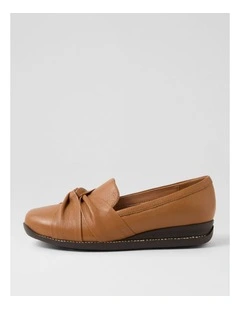Inies Dark Tan Brown Leather Flat Shoes