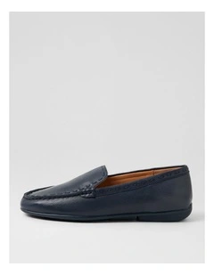 Rana Navy Leather Flat Shoes