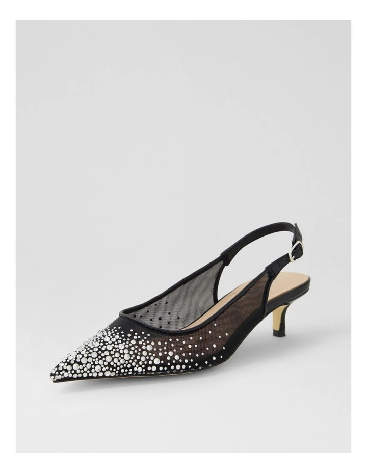 Quille Black Silver Jewel Mesh Leather Heels image 2