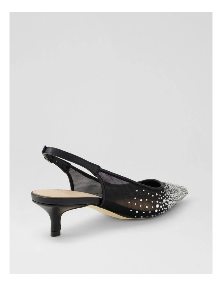 Quille Black Silver Jewel Mesh Leather Heels image 3