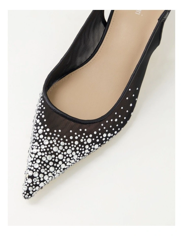 Quille Black Silver Jewel Mesh Leather Heels image 4
