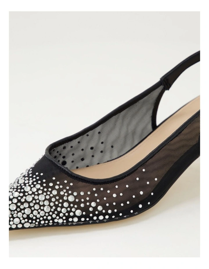 Quille Black Silver Jewel Mesh Leather Heels image 5