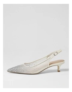 Quille White Silver Jewel Mesh Leather Heels