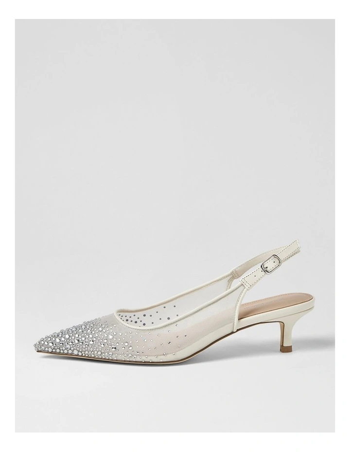 Quille White Silver Jewel Mesh Leather Heels image 1