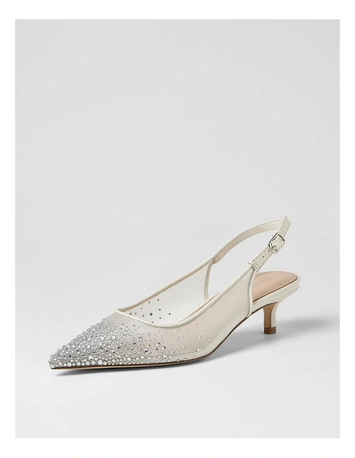 Quille White Silver Jewel Mesh Leather Heels image 2
