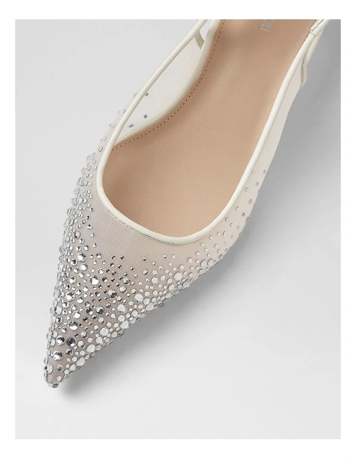 Quille White Silver Jewel Mesh Leather Heels image 4