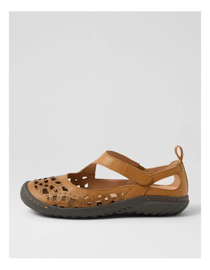 Teasi Tan Dark Brown Leather Flat Shoes image 1