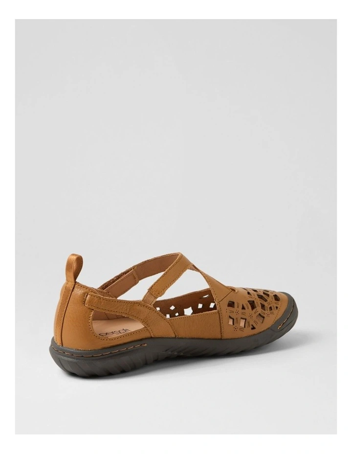 Teasi Tan Dark Brown Leather Flat Shoes image 3