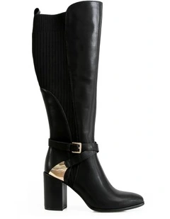 Breton Leather Knee High Boot in Black