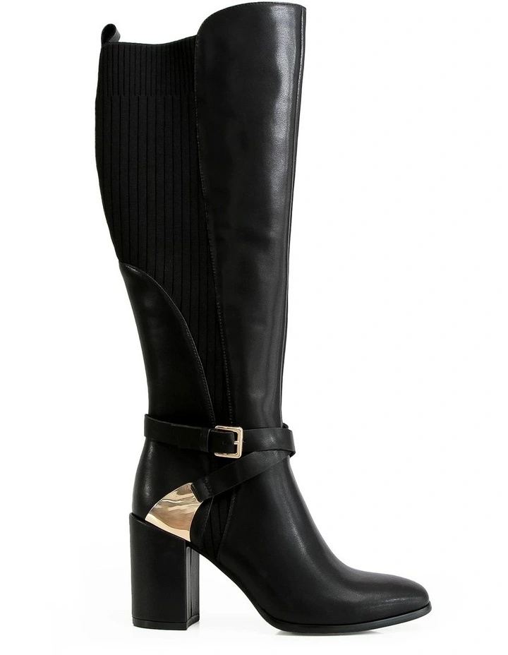 Breton Leather Knee High Boot in Black image 1