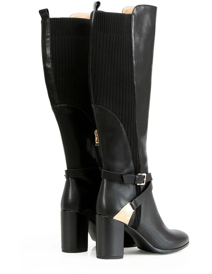 Breton Leather Knee High Boot in Black image 3