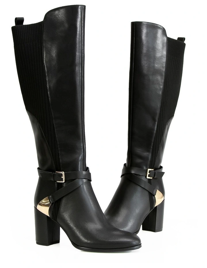 Breton Leather Knee High Boot in Black image 4