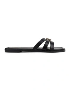 Mena Flat Slides - Black Leather