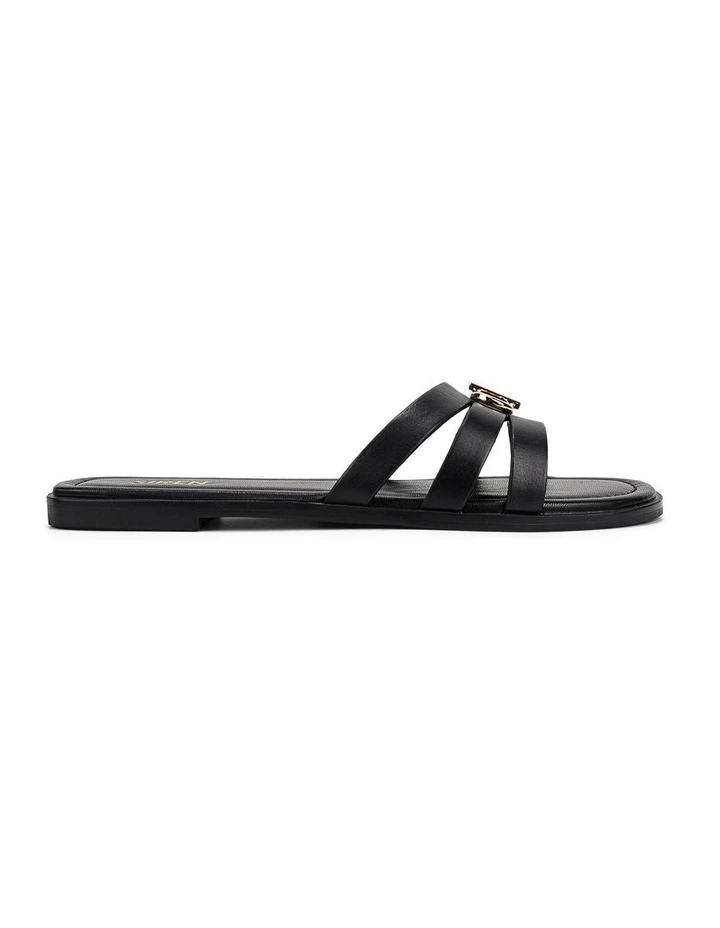 Mena Flat Slides - Black Leather image 1