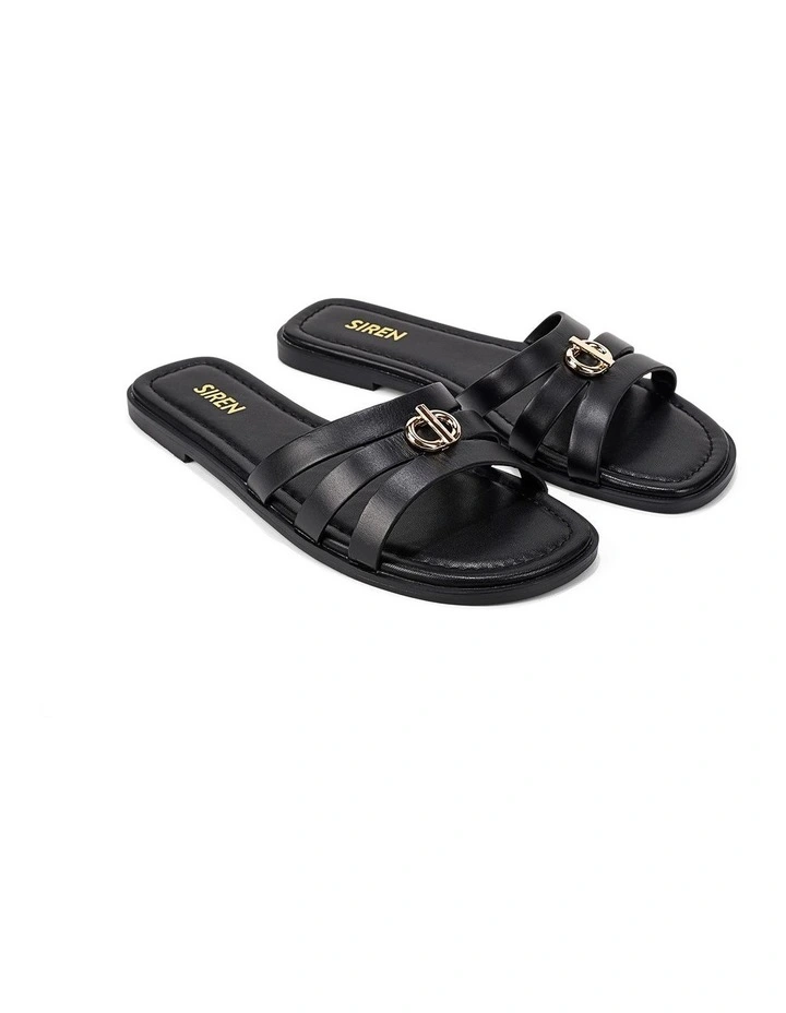 Mena Flat Slides - Black Leather image 2