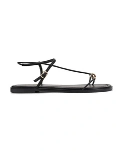 Meredith Flat Slides - Black Leather