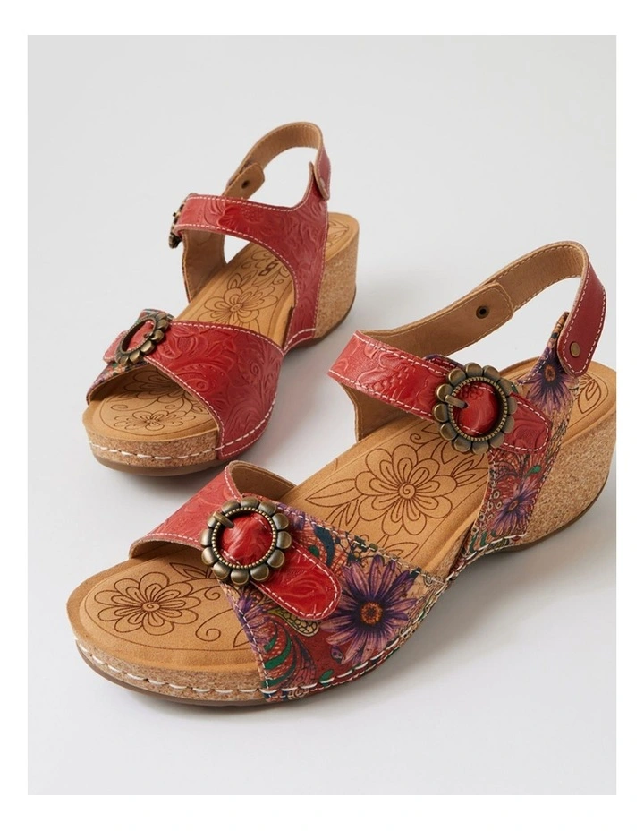 Judah Red Flower Leather Wedges image 5