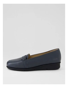 Pipers Navy Leather Flat Shoes