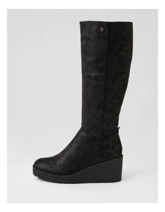 Linson Black Microsuede Knee High Boots