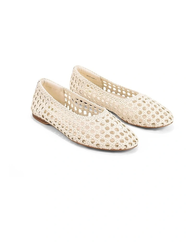 Belle Ballets- Cream White Woven Leather image 2