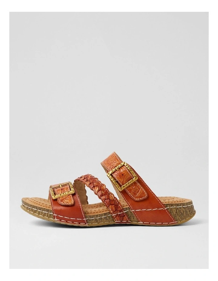 Prena Tan Embossed Leather Slides image 1