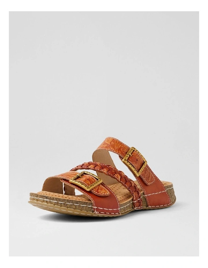 Prena Tan Embossed Leather Slides image 2