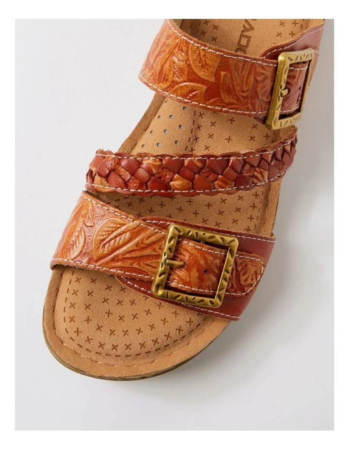 Prena Tan Embossed Leather Slides image 4