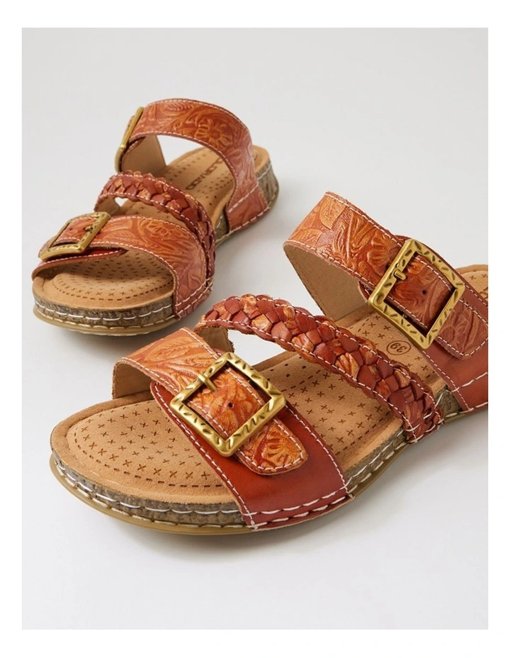 Prena Tan Embossed Leather Slides image 5