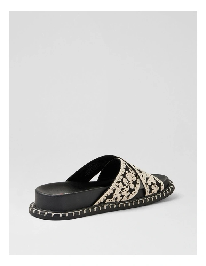 Zakiya Black White Embroidery Fabric Slides image 3