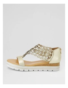 Alexiander Pale Gold Floral Cork Leather Sandals