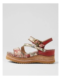 Riley Red Gold Floral Leather Sandals