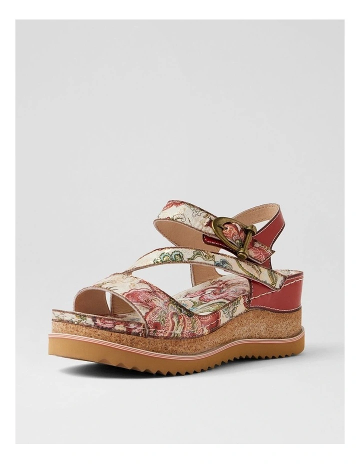 Riley Red Gold Floral Leather Sandals image 2