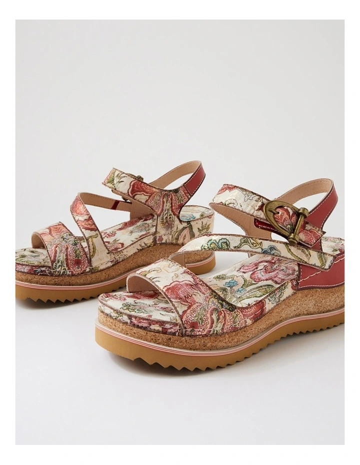 Riley Red Gold Floral Leather Sandals image 5