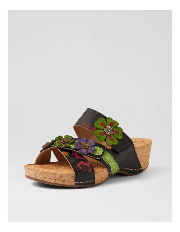 Jasmine Black Botanical Leather Wedges image 2