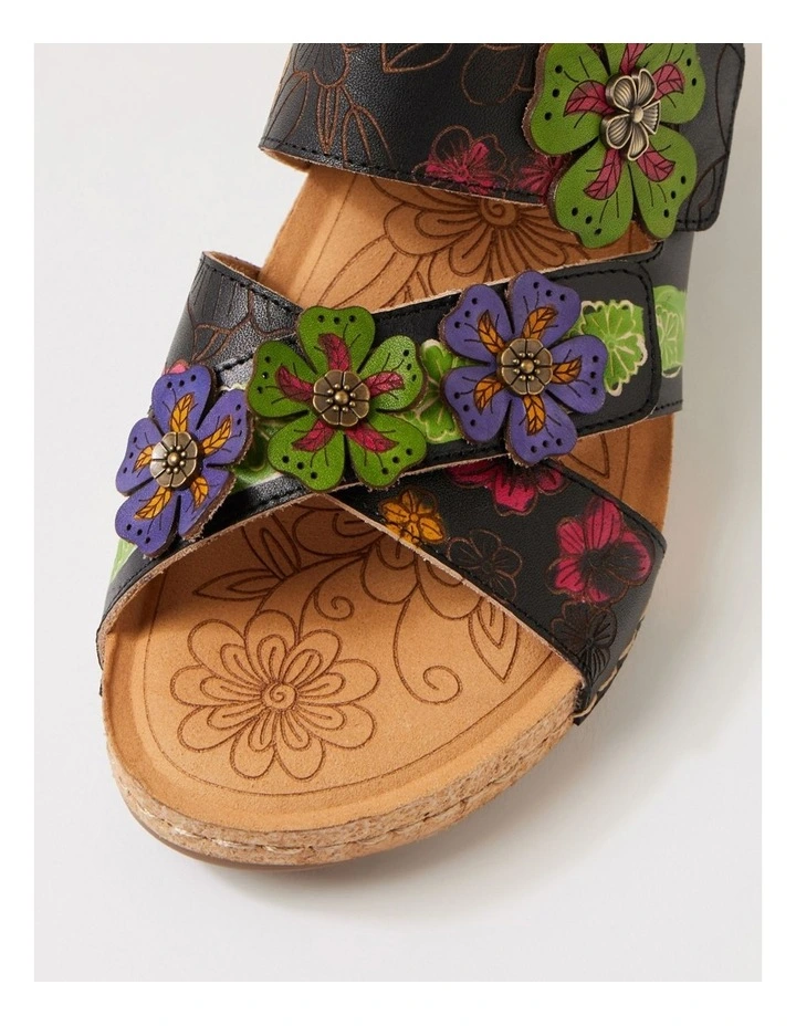 Jasmine Black Botanical Leather Wedges image 4