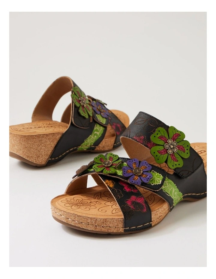 Jasmine Black Botanical Leather Wedges image 5