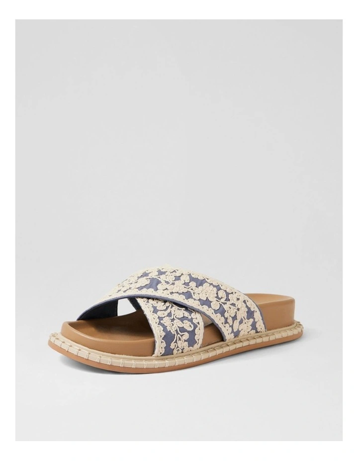 Zakiya Denim White Embroidery Fabric Slides image 2
