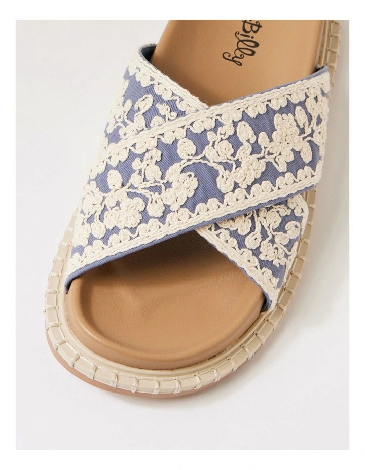 Zakiya Denim White Embroidery Fabric Slides image 4