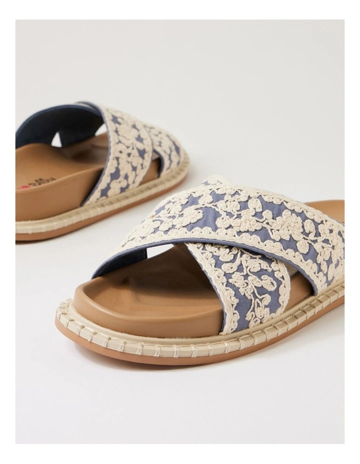Zakiya Denim White Embroidery Fabric Slides image 5