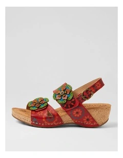 Juliette Red Garden Leather Heeled Sandals