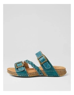 Prena Teal Embossed Leather Slides
