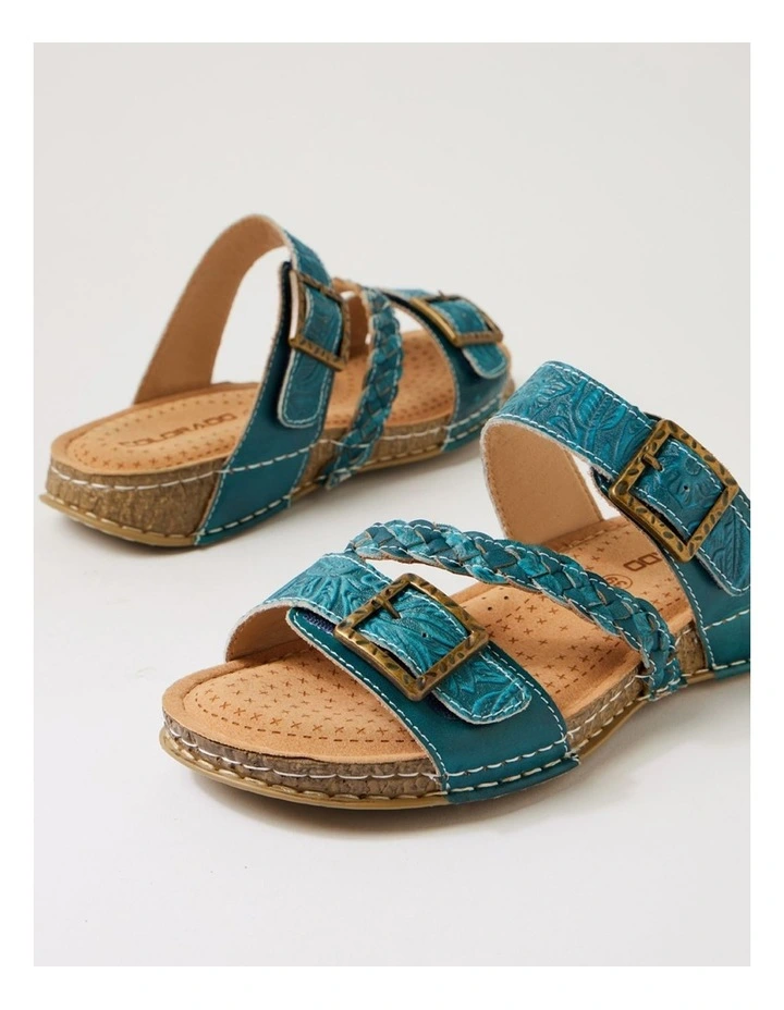 Prena Teal Embossed Leather Slides image 5