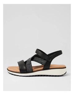 Carrie Black Leather Elastic Sandals