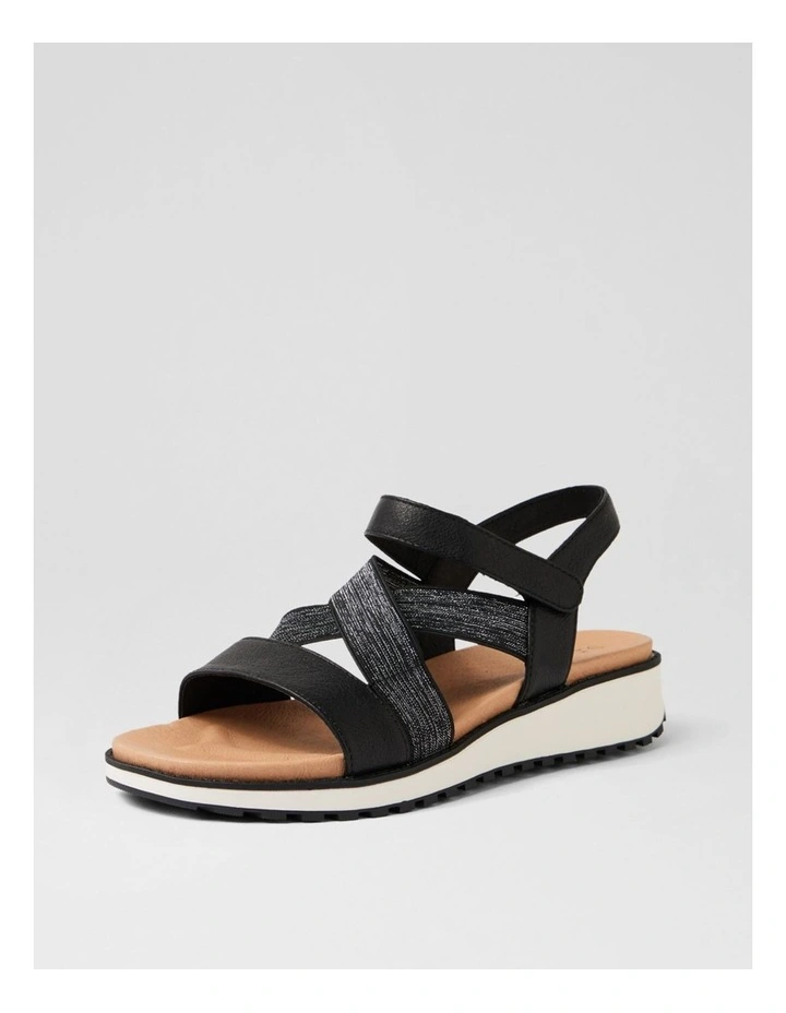 Carrie Black Leather Elastic Sandals image 2