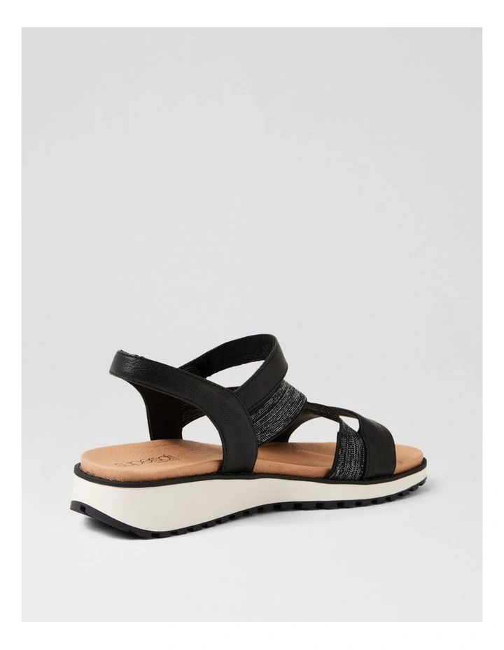 Carrie Black Leather Elastic Sandals image 3