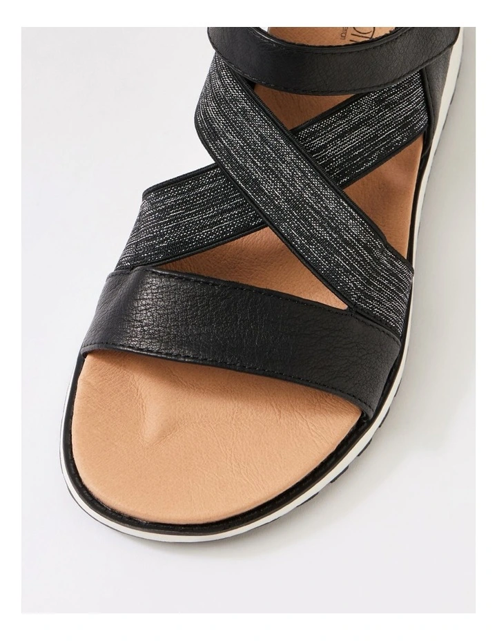 Carrie Black Leather Elastic Sandals image 4