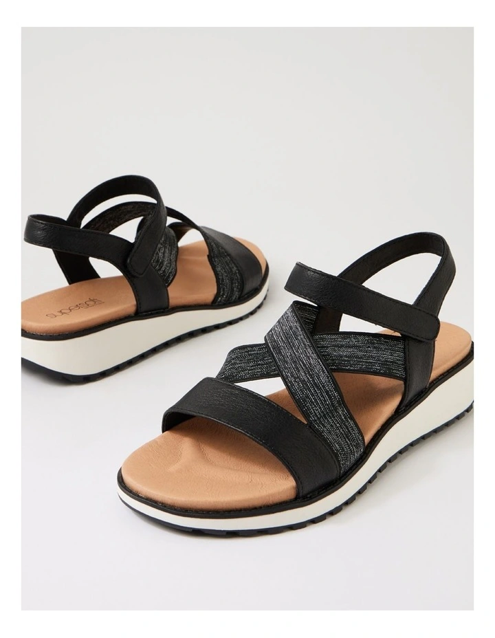 Carrie Black Leather Elastic Sandals image 5