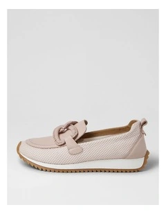 Darta Nude Fabric Mesh Leather Flat Shoes