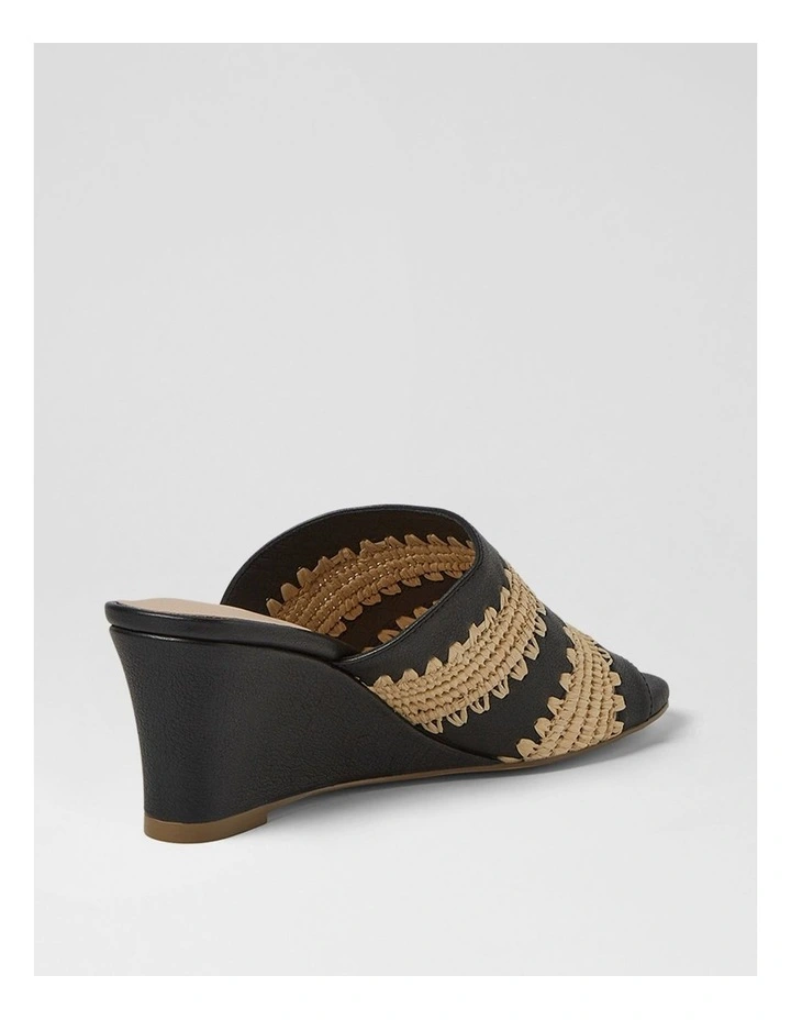 Issey Black Natural Leather Woven Heeled Sandals image 3