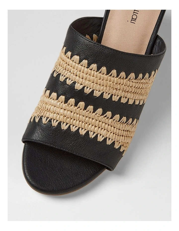 Issey Black Natural Leather Woven Heeled Sandals image 4